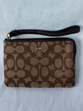 Coach Brown Signature Canvas Wristlet
